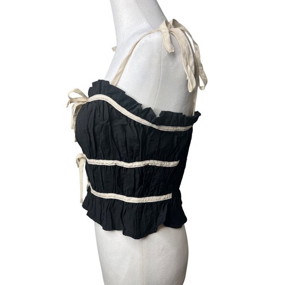 Twenty/Thirty Black & White Tie-Strap Ruffle Top Large - Picture 7 of 12